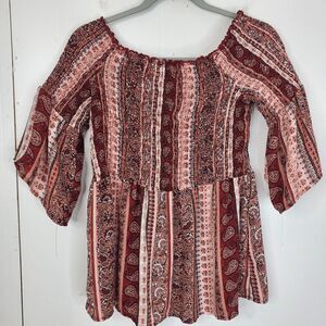 NO Comment Blouse Smocked Body Boho Paisley Cottagecore Peplum Womens 1X Floral